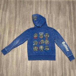 Butter Soft Blue Girls Jeweled smiles smiley zip up Hoodie size medium